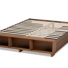 Baxton Studio Arthur Modern Rustic Ash Walnut Brown Finished Wood Queen Size Platform Bed with Built-In Shelves