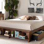 Baxton Studio Arthur Modern Rustic Ash Walnut Brown Finished Wood Queen Size Platform Bed with Built-In Shelves
