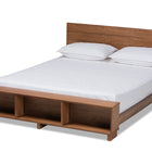 Baxton Studio Regina Modern Rustic Ash Walnut Brown Finished Wood Queen Size Platform Storage Bed with Built-In Shelves