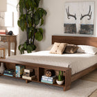 Baxton Studio Regina Modern Rustic Ash Walnut Brown Finished Wood Queen Size Platform Storage Bed with Built-In Shelves