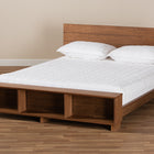 Baxton Studio Regina Modern Rustic Ash Walnut Brown Finished Wood Full Size Platform Storage Bed with Built-In Shelves