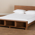 Baxton Studio Regina Modern Rustic Ash Walnut Brown Finished Wood Queen Size Platform Storage Bed with Built-In Shelves