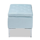 Baxton Studio Mabel Modern and Contemporary Transitional Light Blue Velvet Fabric Upholstered Silver Finished Storage Ottoman