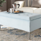 Baxton Studio Mabel Modern and Contemporary Transitional Light Blue Velvet Fabric Upholstered Silver Finished Storage Ottoman 