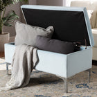 Baxton Studio Mabel Modern and Contemporary Transitional Light Blue Velvet Fabric Upholstered Silver Finished Storage Ottoman