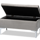 Baxton Studio Mabel Modern and Contemporary Transitional Grey Velvet Fabric Upholstered Silver Finished Storage Ottoman