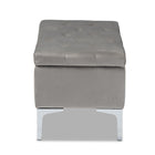 Baxton Studio Mabel Modern and Contemporary Transitional Grey Velvet Fabric Upholstered Silver Finished Storage Ottoman