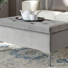 Baxton Studio Mabel Modern and Contemporary Transitional Grey Velvet Fabric Upholstered Silver Finished Storage Ottoman 