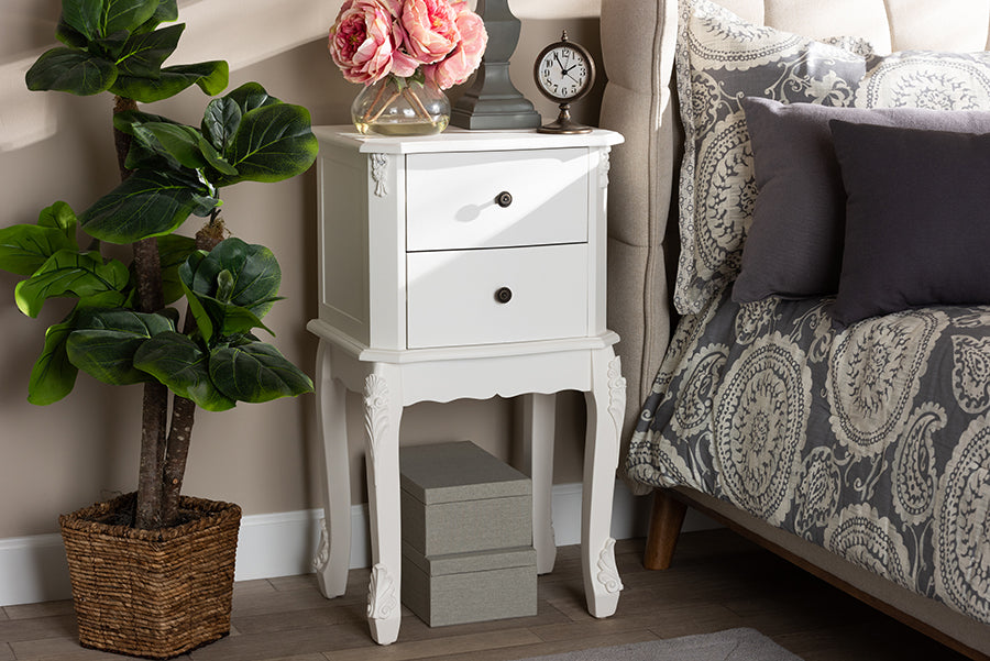 Baxton Studio Sophia Classic and Traditional French White Finished Wood 2-Drawer End Table