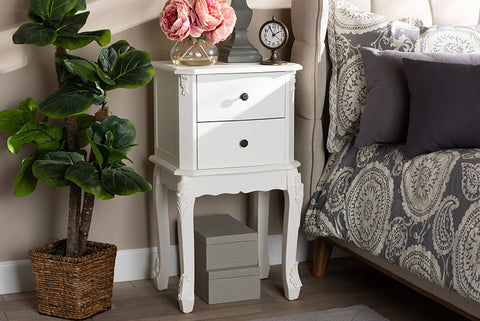 Baxton Studio Sophia Classic and Traditional French White Finished Wood 2-Drawer End Table