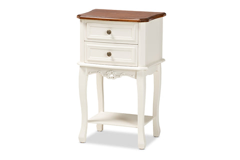 Baxton Studio Darla Classic and Traditional French White and Cherry Brown Finished Wood 2-Drawer End Table