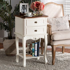 Baxton Studio Darla Classic and Traditional French White and Cherry Brown Finished Wood 2-Drawer End Table