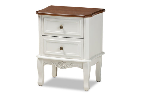 Baxton Studio Darlene Classic and Traditional French White and Cherry Brown Finished Wood 2-Drawer End Table