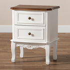 Baxton Studio Darlene Classic and Traditional French White and Cherry Brown Finished Wood 2-Drawer End Table