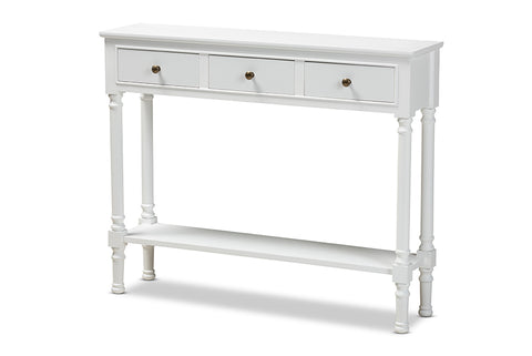 Baxton Studio Calvin Classic and Traditional French Farmhouse White Finished Wood 3-Drawer Entryway Console Table