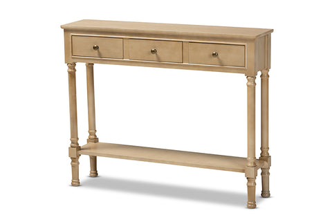 Baxton Studio Calvin Classic and Traditional French Farmhouse Oak Brown Finished Wood 3-Drawer Entryway Console Table