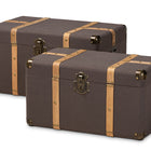Baxton Studio Stephen Modern and Contemporary Transitional Dark Brown Fabric Upholstered and Oak Brown Finished 2-Piece Storage Trunk Set