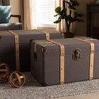 Baxton Studio Stephen Modern and Contemporary Transitional Dark Brown Fabric Upholstered and Oak Brown Finished 2-Piece Storage Trunk Set