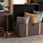 Baxton Studio Stephen Modern and Contemporary Transitional Dark Brown Fabric Upholstered and Oak Brown Finished 2-Piece Storage Trunk Set
