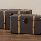 Baxton Studio Stephen Modern and Contemporary Transitional Dark Brown Fabric Upholstered and Oak Brown Finished 2-Piece Storage Trunk Set