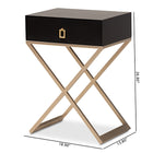 Baxton Studio Patricia Modern and Contemporary Black Finished Wood and Powder Coated Brass Effect Metal 1-Drawer End Table