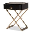 Baxton Studio Patricia Modern and Contemporary Black Finished Wood and Powder Coated Brass Effect Metal 1-Drawer End Table