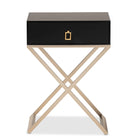 Baxton Studio Patricia Modern and Contemporary Black Finished Wood and Powder Coated Brass Effect Metal 1-Drawer End Table