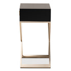 Baxton Studio Patricia Modern and Contemporary Black Finished Wood and Powder Coated Brass Effect Metal 1-Drawer End Table