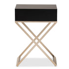 Baxton Studio Patricia Modern and Contemporary Black Finished Wood and Powder Coated Brass Effect Metal 1-Drawer End Table