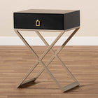 Baxton Studio Patricia Modern and Contemporary Black Finished Wood and Powder Coated Brass Effect Metal 1-Drawer End Table