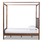 Baxton Studio Natasha Modern and Contemporary Grey Fabric Upholstered and Walnut Brown Finished Wood Queen Size Platform Canopy Bed