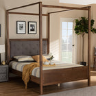 Baxton Studio Natasha Modern and Contemporary Grey Fabric Upholstered and Walnut Brown Finished Wood Queen Size Platform Canopy Bed