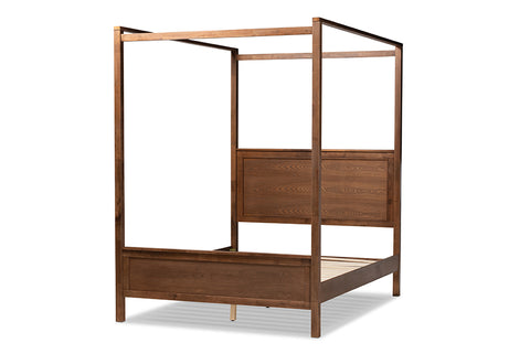 Baxton Studio Veronica Modern and Contemporary Walnut Brown Finished Wood Queen Size Platform Canopy Bed