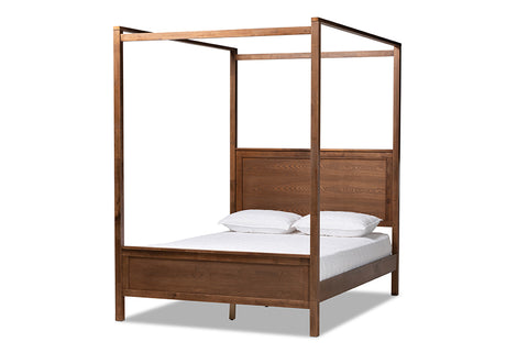 Baxton Studio Veronica Modern and Contemporary Walnut Brown Finished Wood Queen Size Platform Canopy Bed