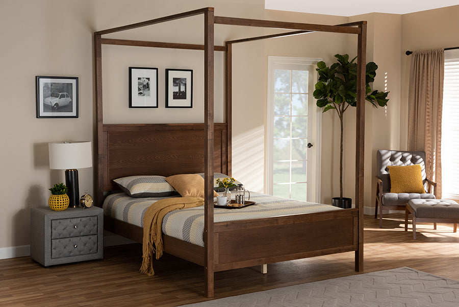 Baxton Studio Veronica Modern and Contemporary Walnut Brown Finished Wood King Size Platform Canopy Bed