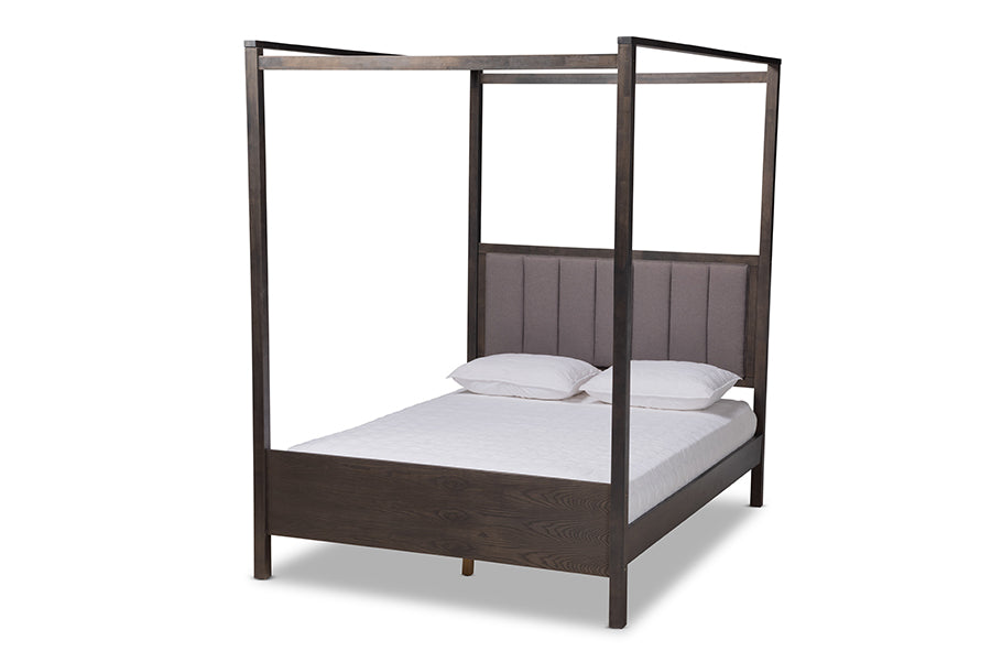 Baxton Studio Natasha Modern and Contemporary Grey Fabric Upholstered and Dark Grey Oak Finished Wood King Size Platform Canopy Bed