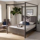 Baxton Studio Natasha Modern and Contemporary Grey Fabric Upholstered and Dark Grey Oak Finished Wood King Size Platform Canopy Bed