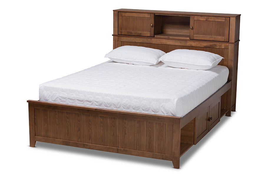 Baxton Studio Riko Modern and Contemporary Transitional Walnut Brown Finished Wood Queen Size Platform Storage Bed