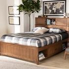 Baxton Studio Riko Modern and Contemporary Transitional Walnut Brown Finished Wood Queen Size Platform Storage Bed