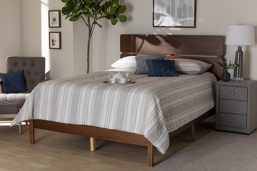 Baxton Studio Anthony Modern and Contemporary Walnut Brown Finished Wood Queen Size Panel Bed