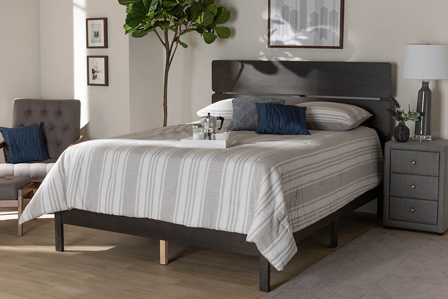 Baxton Studio Anthony Modern and Contemporary Dark Grey Oak Finished Wood Queen Size Panel Bed