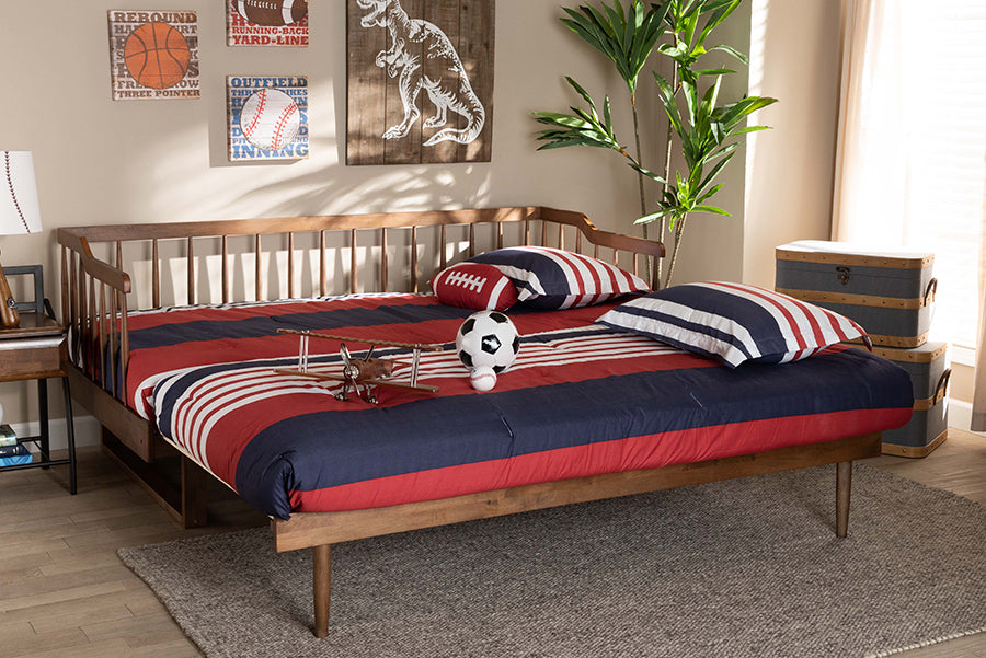 Baxton Studio Muriel Modern and Transitional Walnut Brown Finished Wood Expandable Twin Size to King Size Spindle Daybed