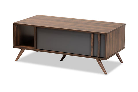 Baxton Studio Naoki Modern and Contemporary Two-Tone Grey and Walnut Finished Wood 1-Drawer Coffee Table