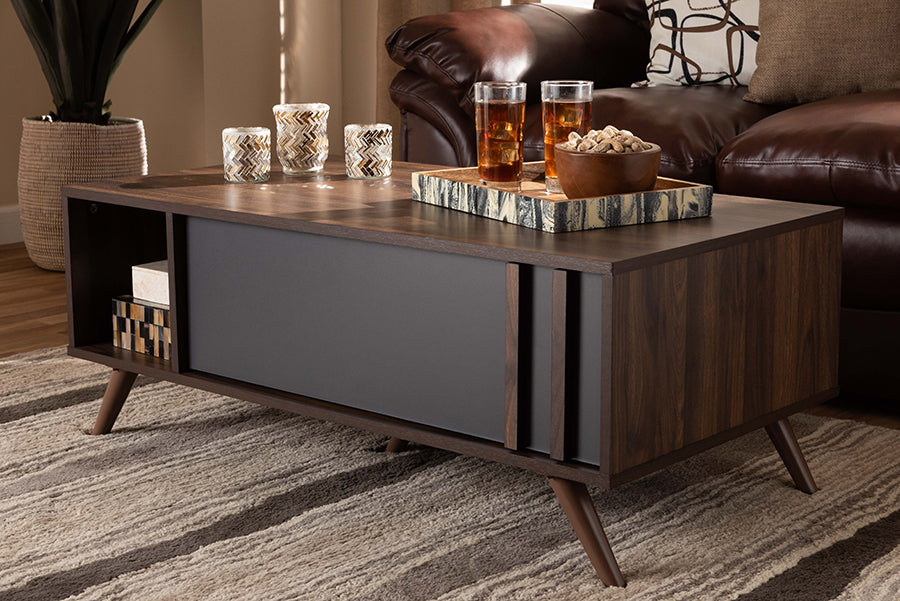 Baxton Studio Naoki Modern and Contemporary Two-Tone Grey and Walnut Finished Wood 1-Drawer Coffee Table