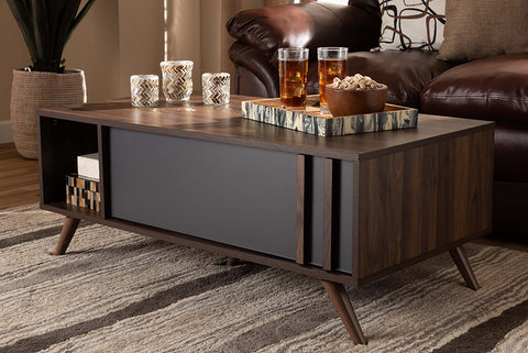 Baxton Studio Naoki Modern and Contemporary Two-Tone Grey and Walnut Finished Wood 1-Drawer Coffee Table