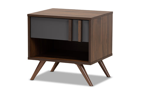 Baxton Studio Naoki Modern and Contemporary Two-Tone Grey and Walnut Finished Wood 1-Drawer Nightstand