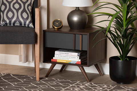 Baxton Studio Naoki Modern and Contemporary Two-Tone Grey and Walnut Finished Wood 1-Drawer Nightstand
