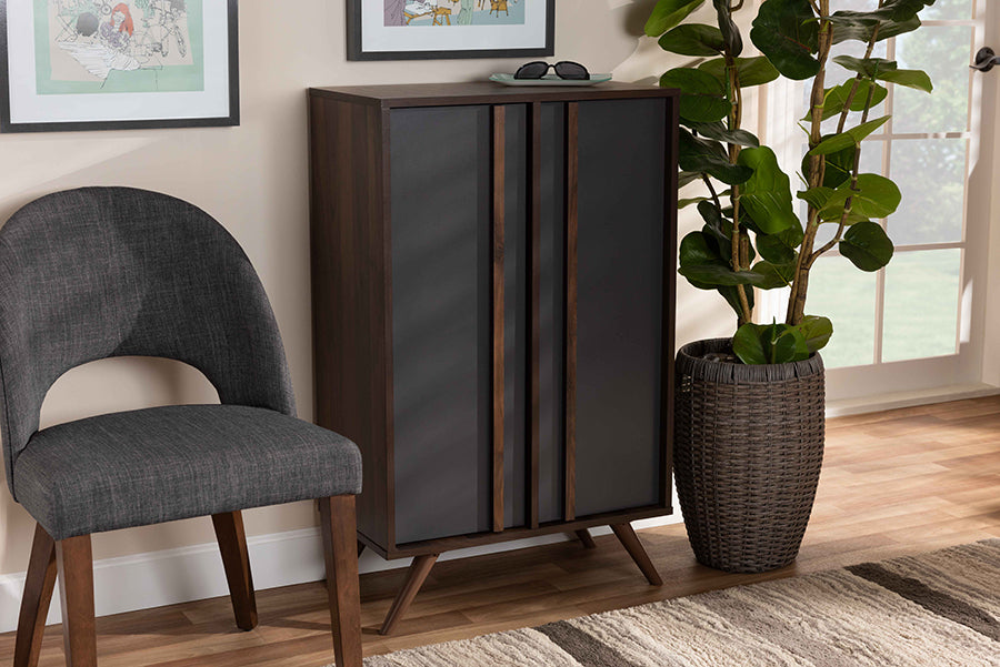 Baxton Studio Naoki Modern and Contemporary Two-Tone Grey and Walnut Finished Wood 2-Door Shoe Cabinet