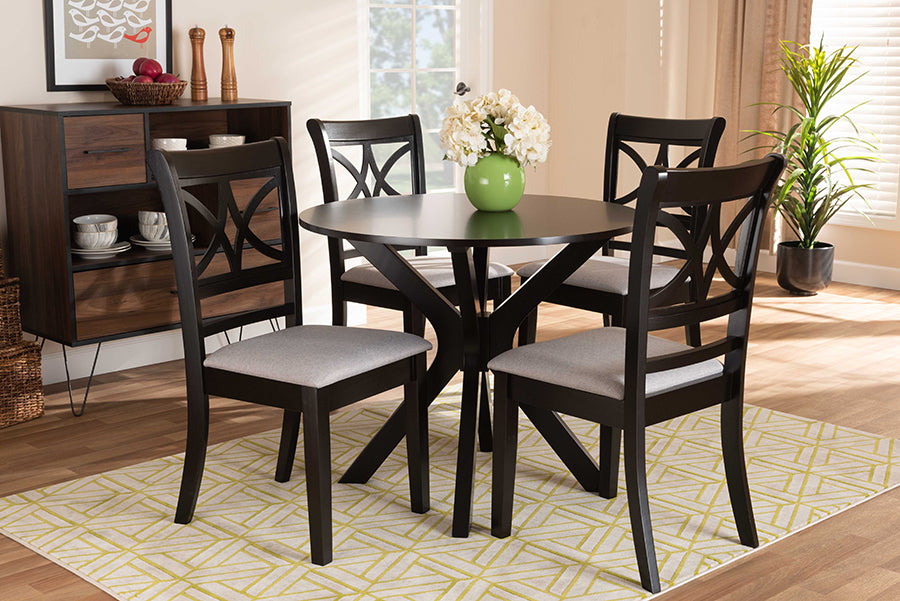 Baxton Studio Julia Modern and Contemporary Grey Fabric Upholstered and Dark Brown Finished Wood 5-Piece Dining Set