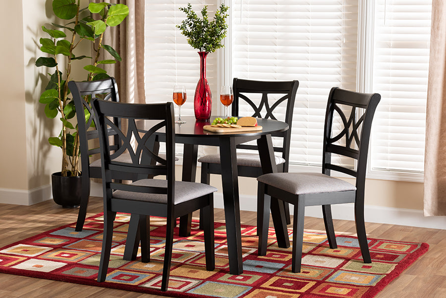 Baxton Studio Brooke Modern Grey Fabric and Dark Brown Finished Wood 5-Piece Dining Set
